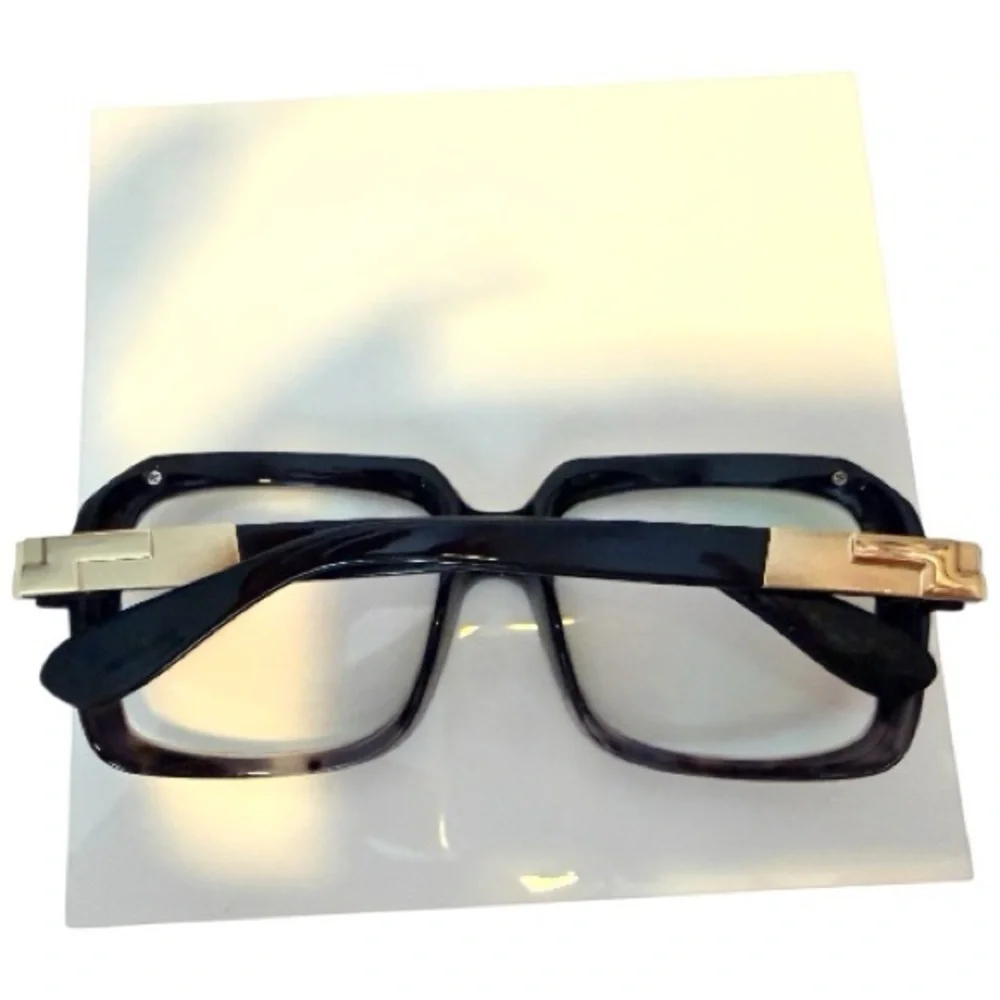 ✨ Black & Gold Oversized Square Glasses – Statement Frames, Prescription Ready